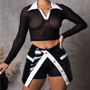 Black & White Mesh Top & Shirt/Skirt Set